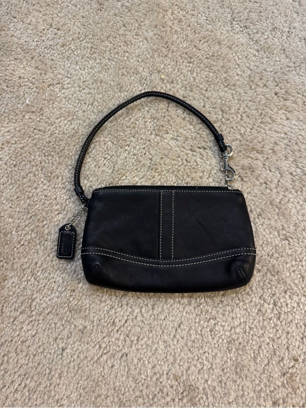 Coach Vintage Y2K Black Soho Leather Wristlet with Contrast Stitching